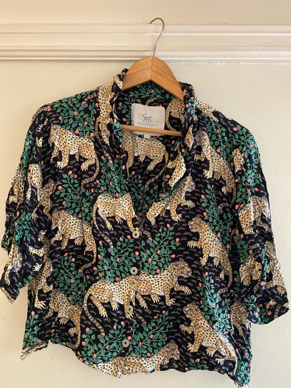 Printfresh Black Leopard & Green Foliage Pajama Top